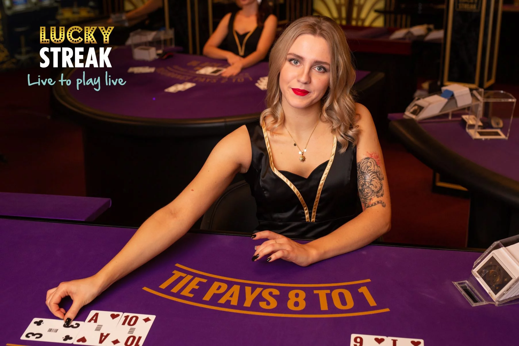 LuckyStreak female baccarat dealer branded 1